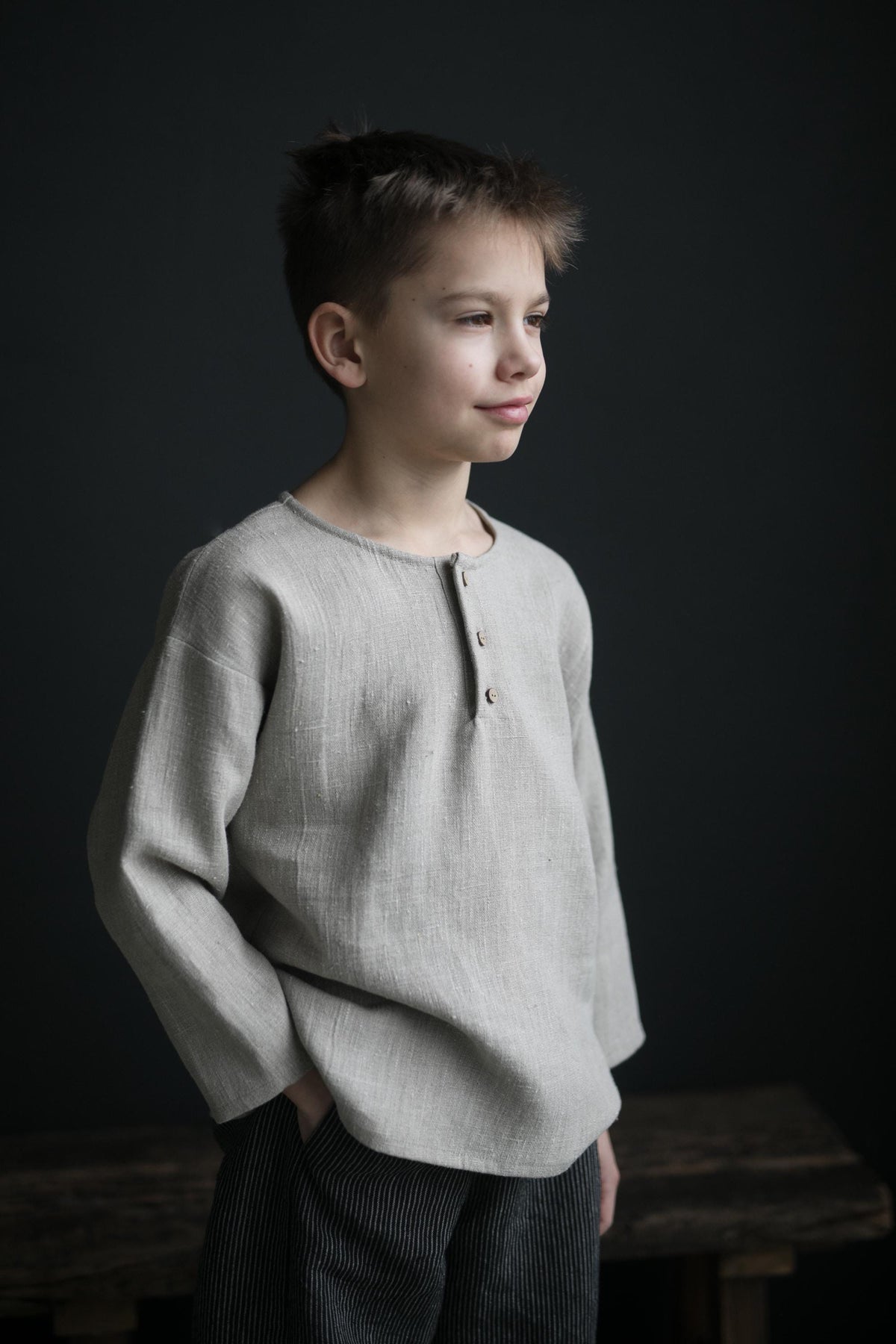 Natural Long Sleeve Henley Linen Shirt
