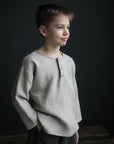 Natural Long Sleeve Henley Linen Shirt