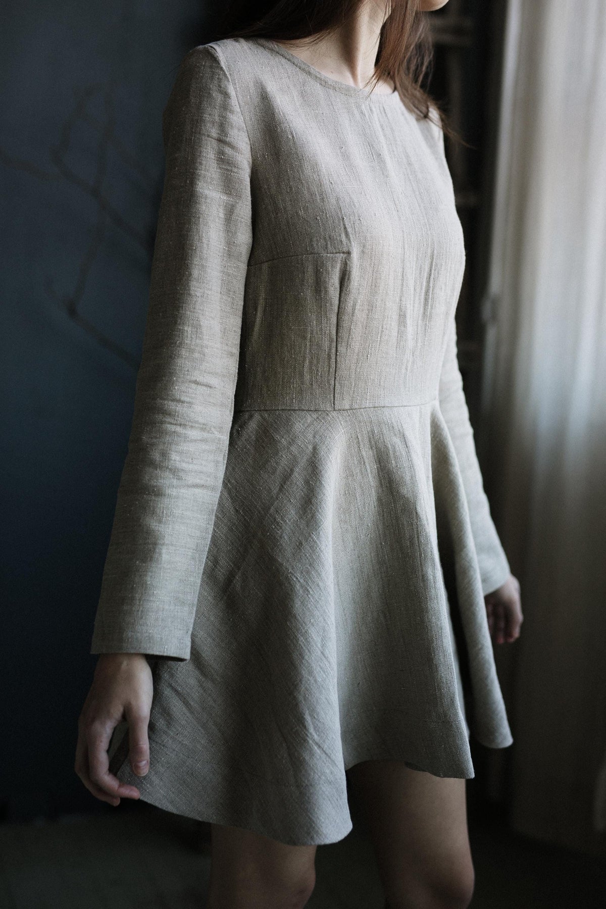 Natural Short Fitted Linen Dress