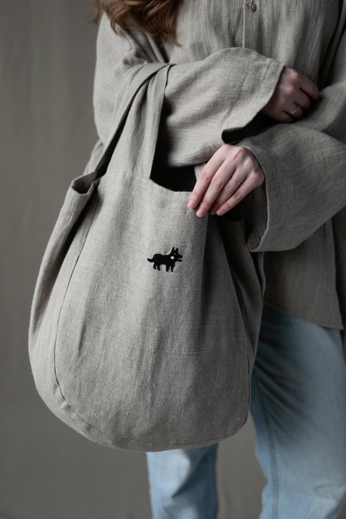 Natural Small Round Linen Bag