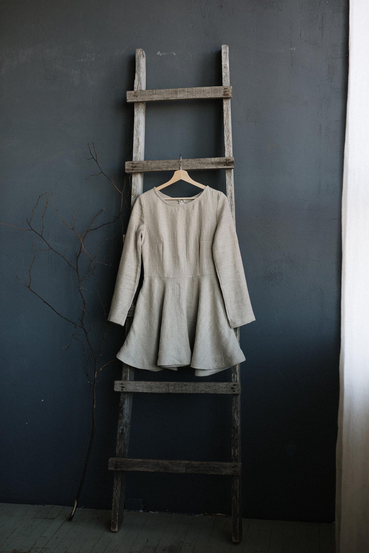 Natural Short Fitted Linen Dress