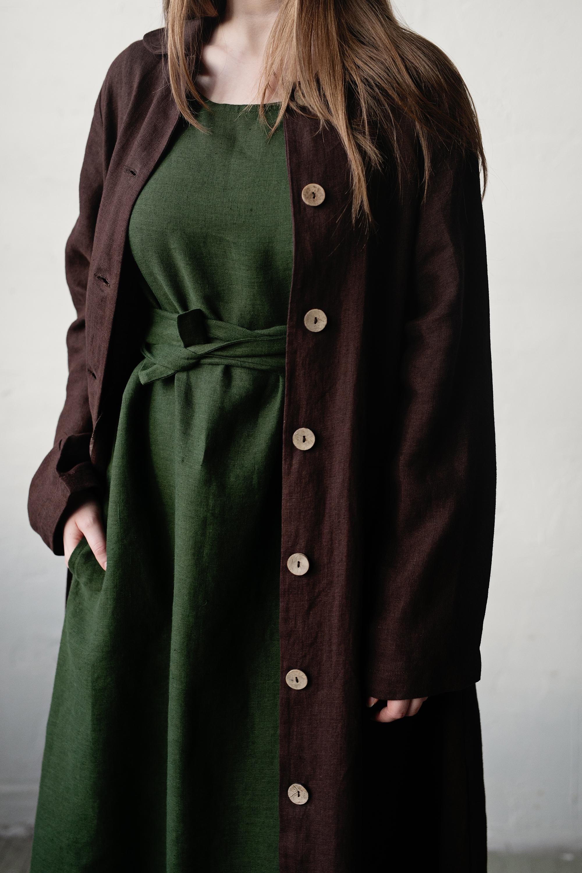 Forest Green Sleeveless Linen Dress, Sizes S &amp; XXL (STOCK)