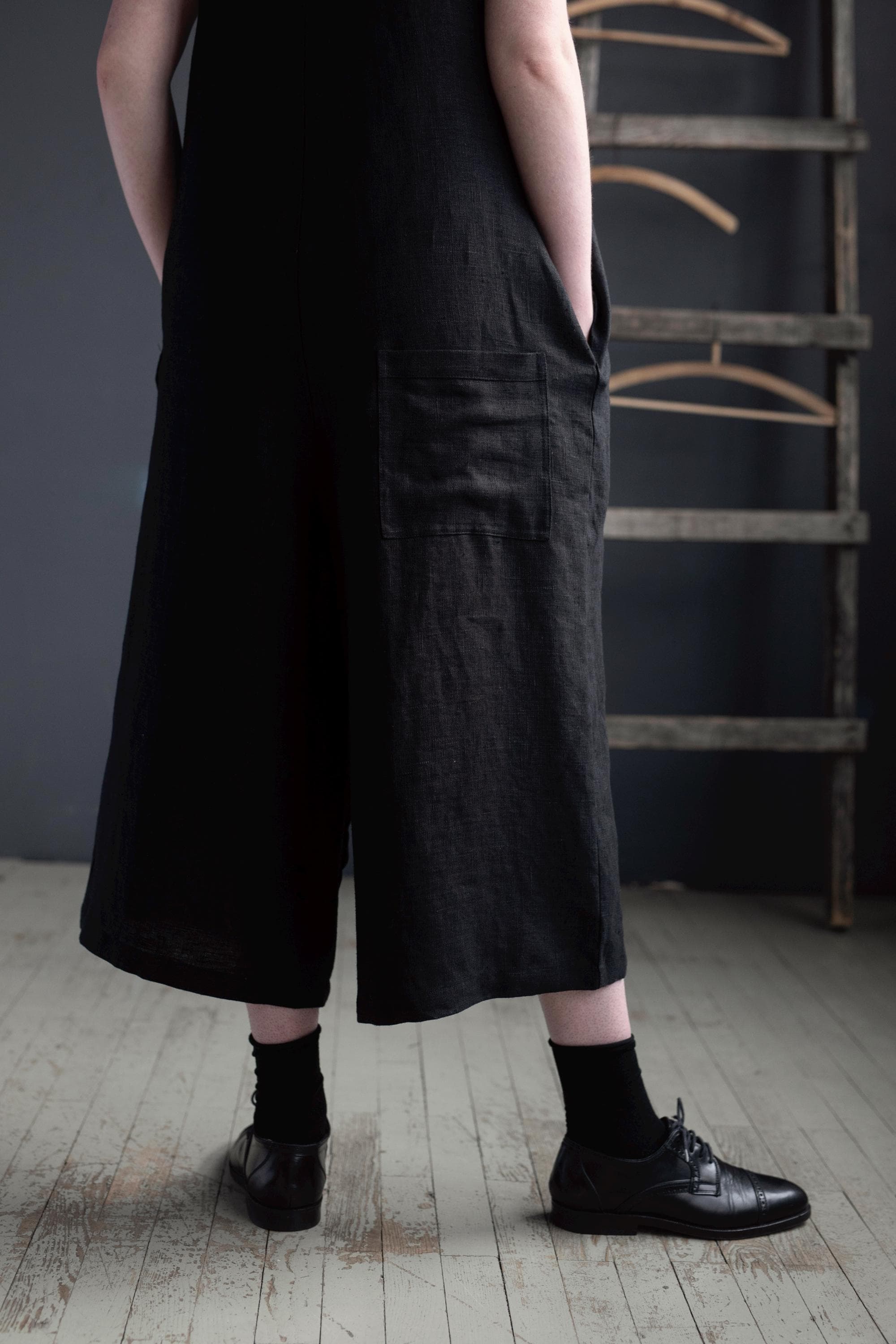Black Linen Overalls