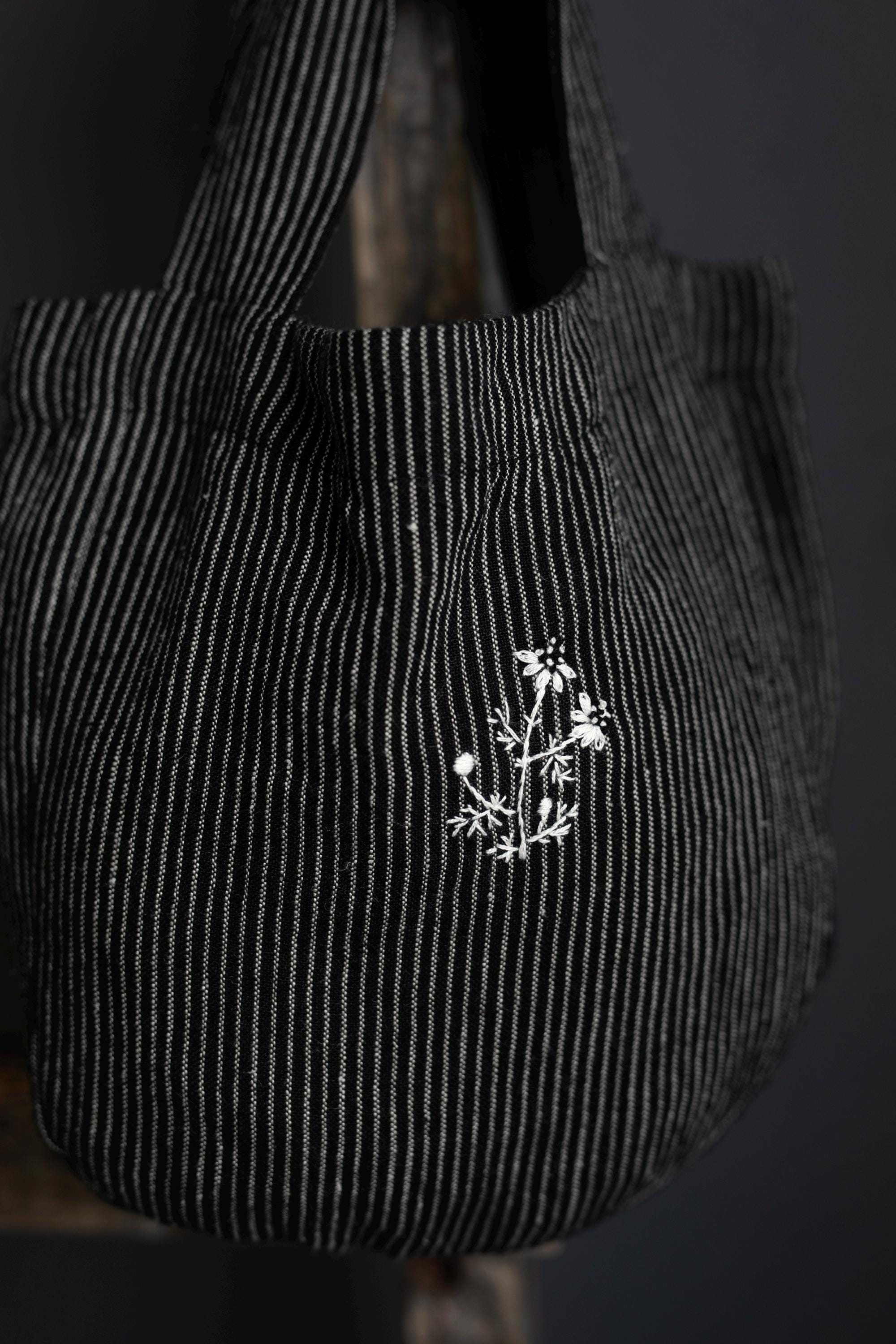 Midnight Stripe Mini Round Linen Bag