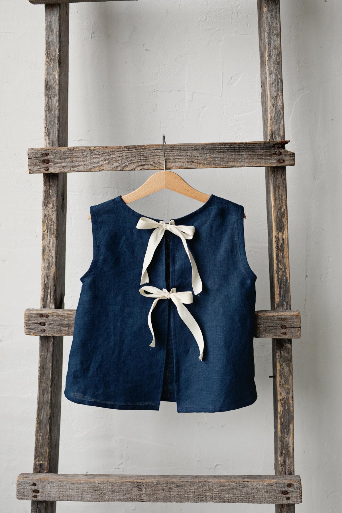 Navy Blue Ribbon Linen Shirt