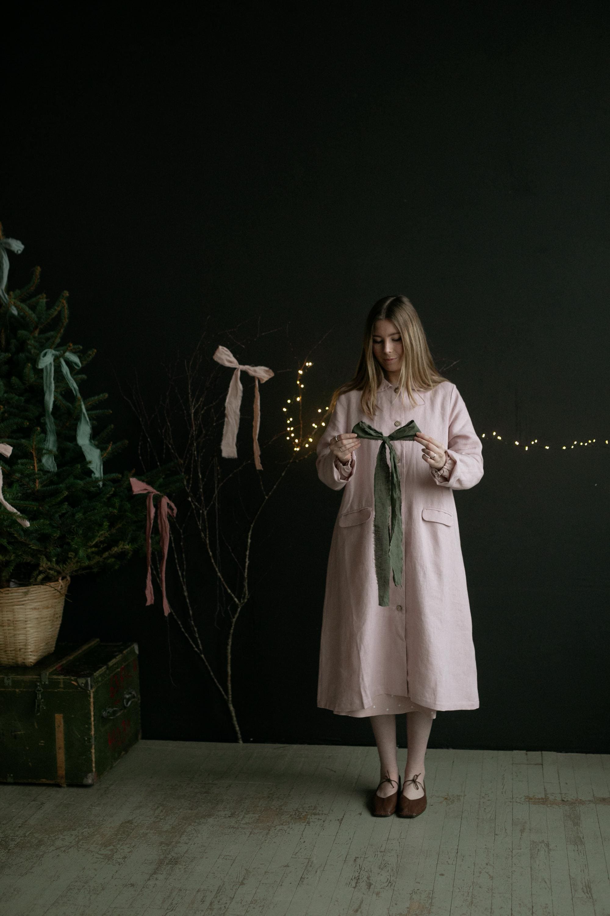Baby Pink Classic Linen Coat, Size XL (STOCK)