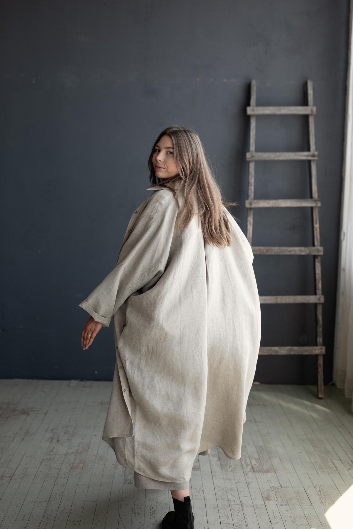 Natural Linen Shirt Dress