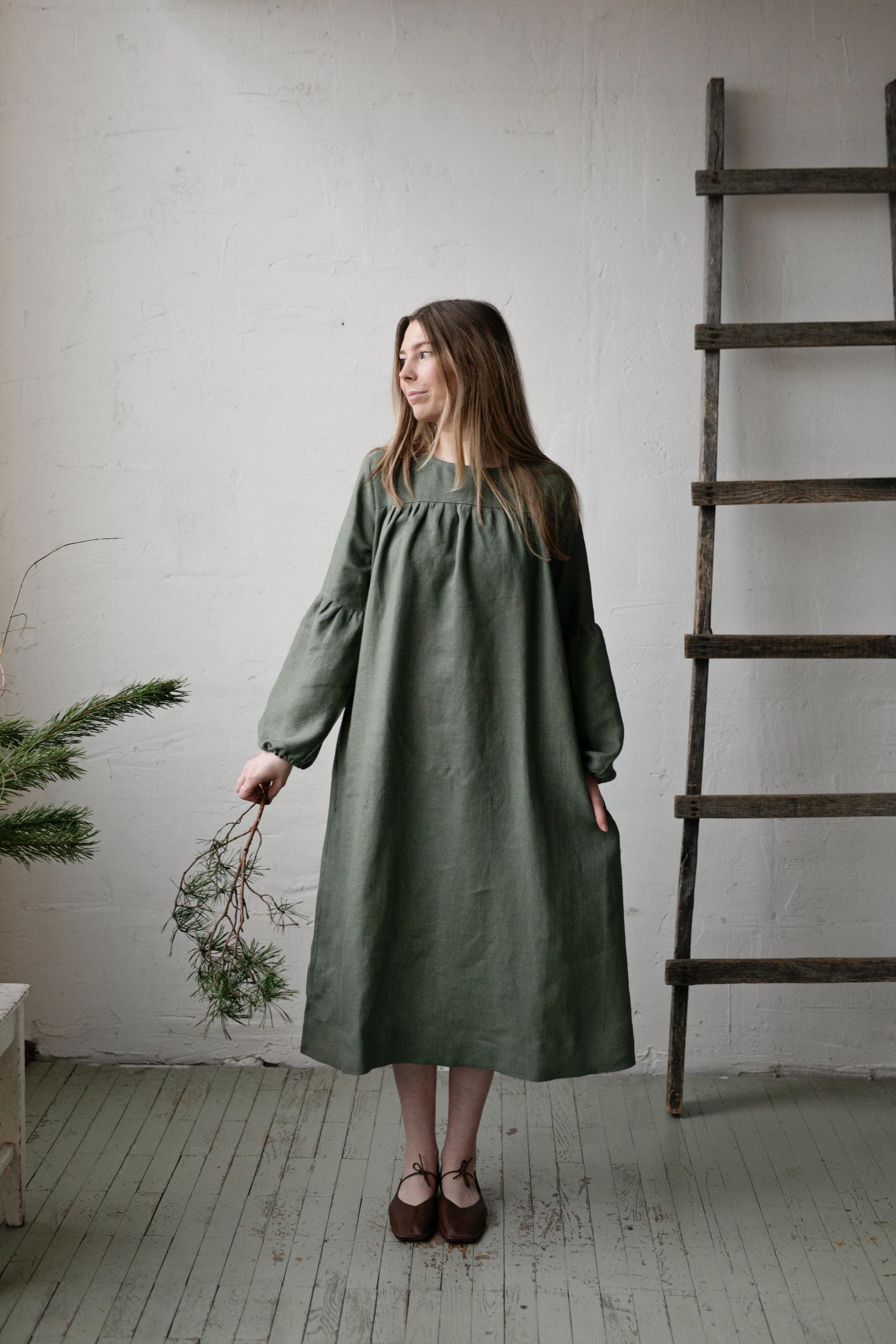 Sage Victorian Linen Dress