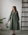 Sage Victorian Linen Dress