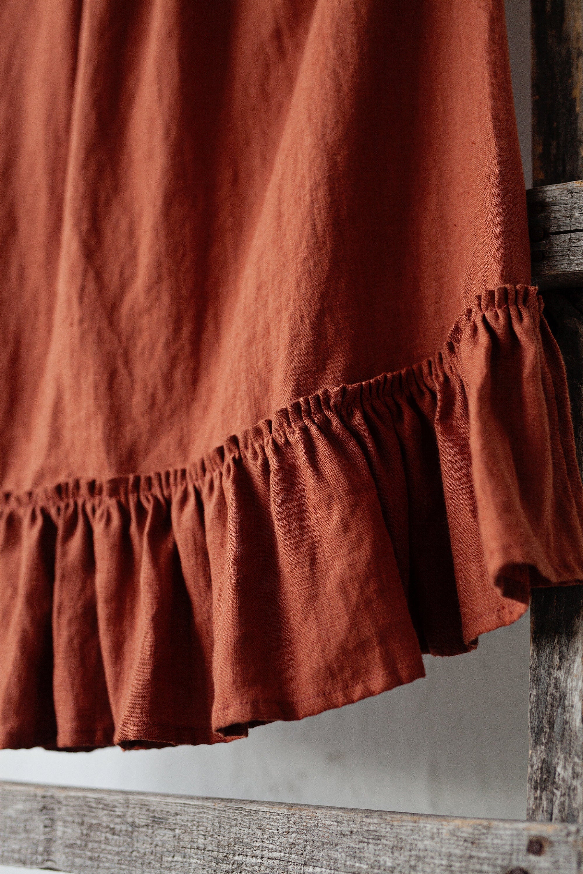 Rust Victorian Linen Skirt, Size XXL (STOCK)