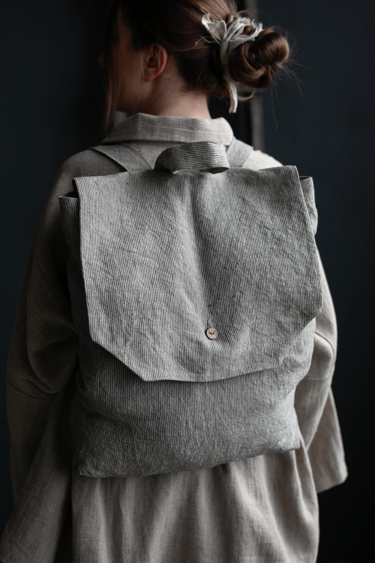 B&amp;W Stripe Linen Backpack