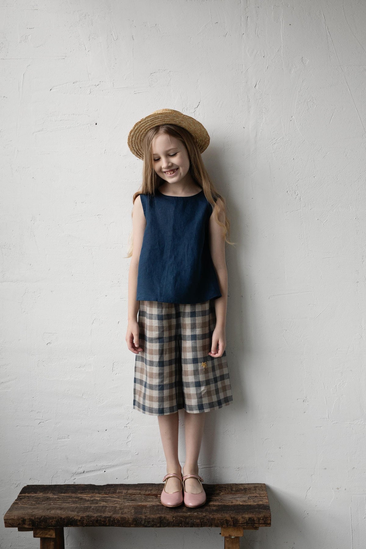 Navy Blue Ribbon Linen Shirt
