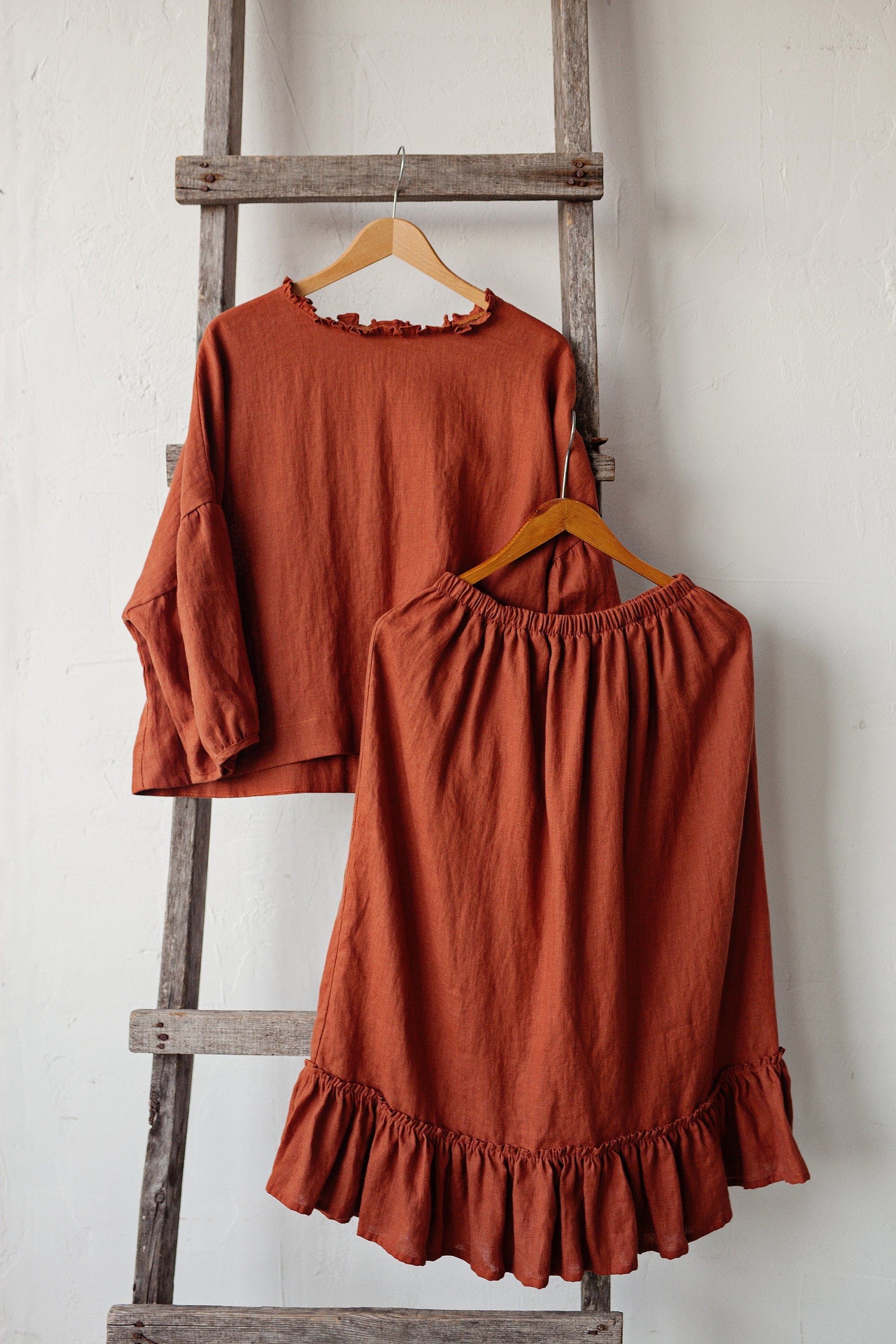 Rust Victorian Linen Skirt, Size XXL (STOCK)