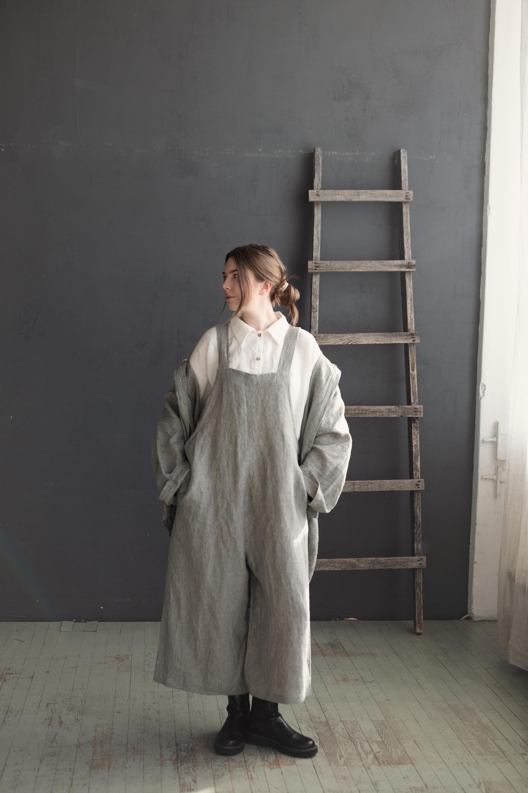 B&amp;W Stripe Linen Overalls