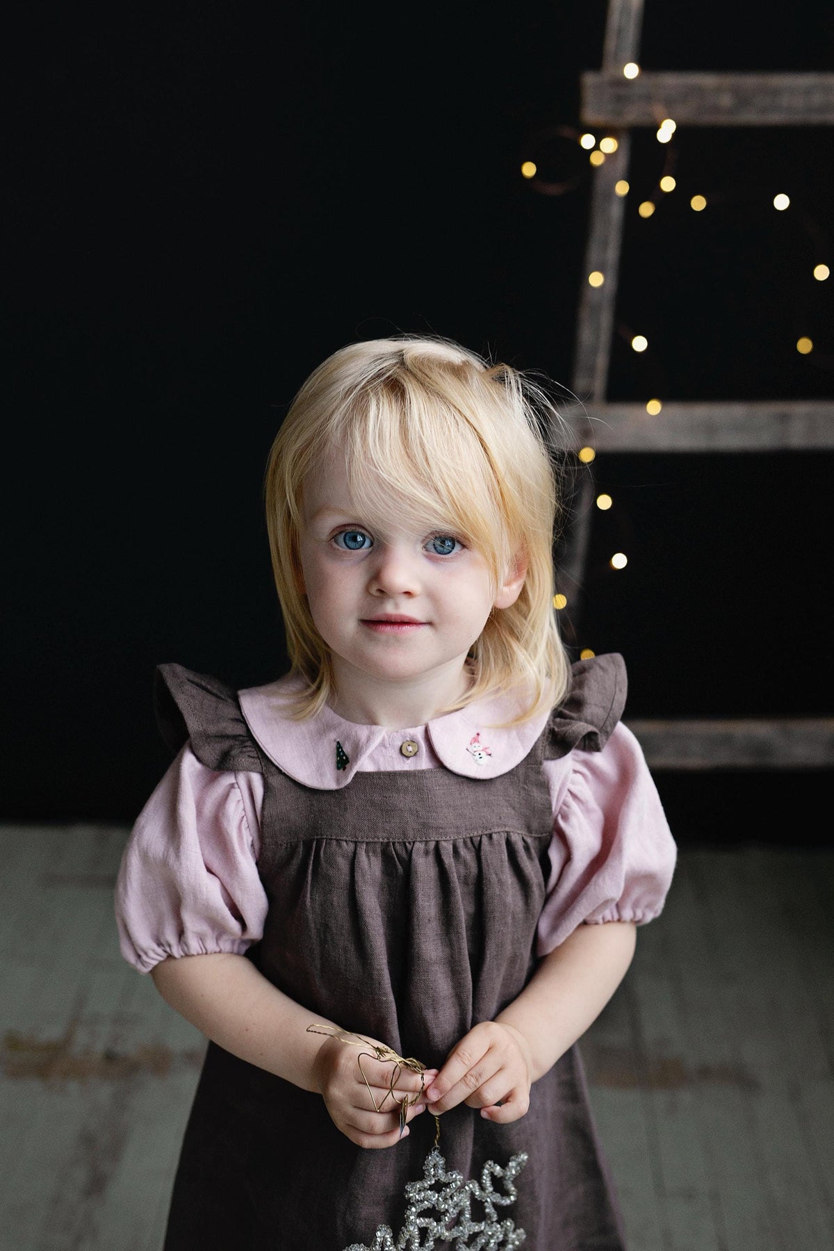Baby Pink Candy Shirt, Size 2-3 years, Christmas tree &amp; Snowman embroidery (STOCK)