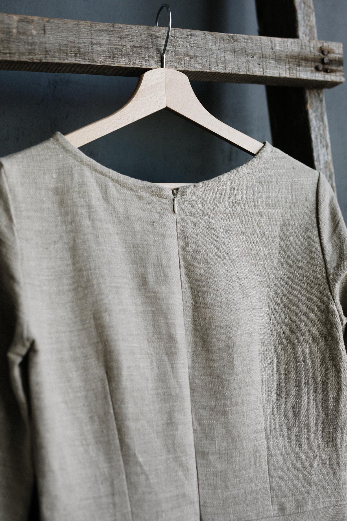 Natural Short Fitted Linen Dress