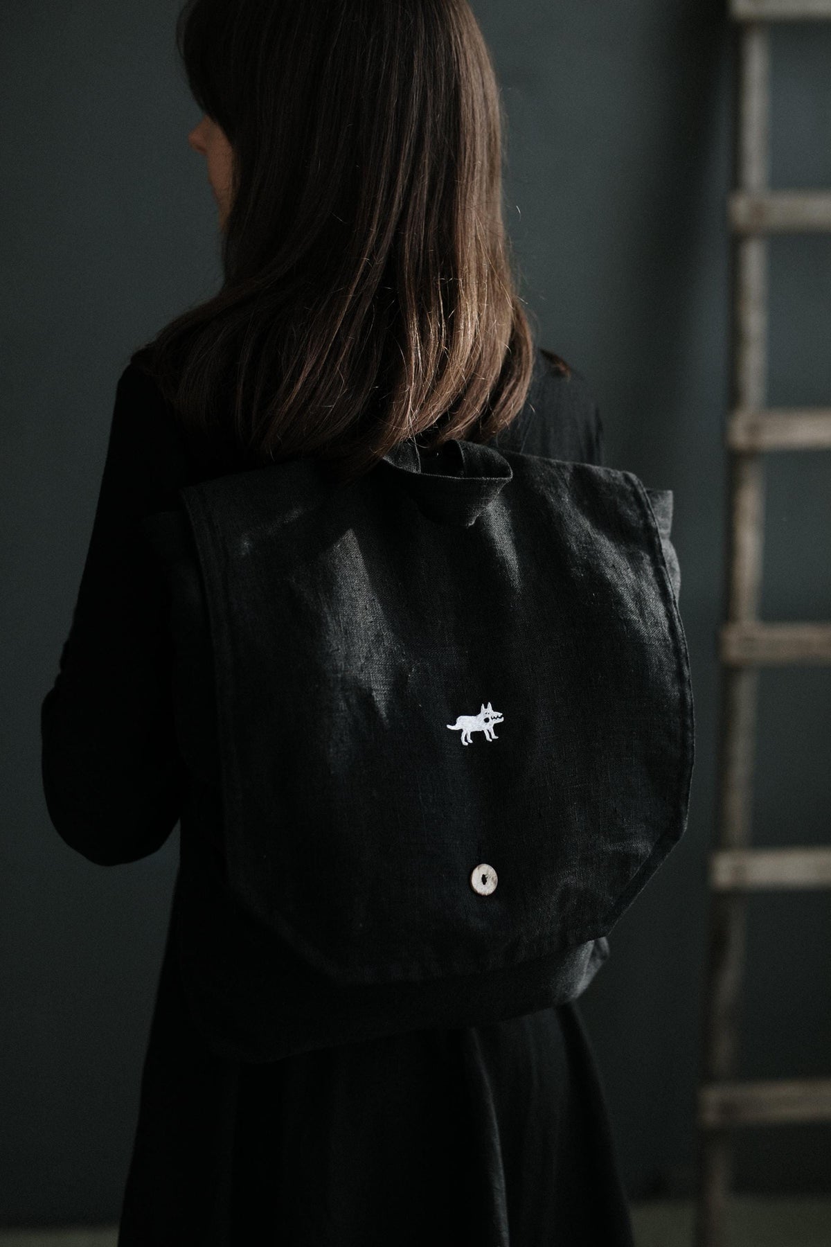 Black Linen Backpack