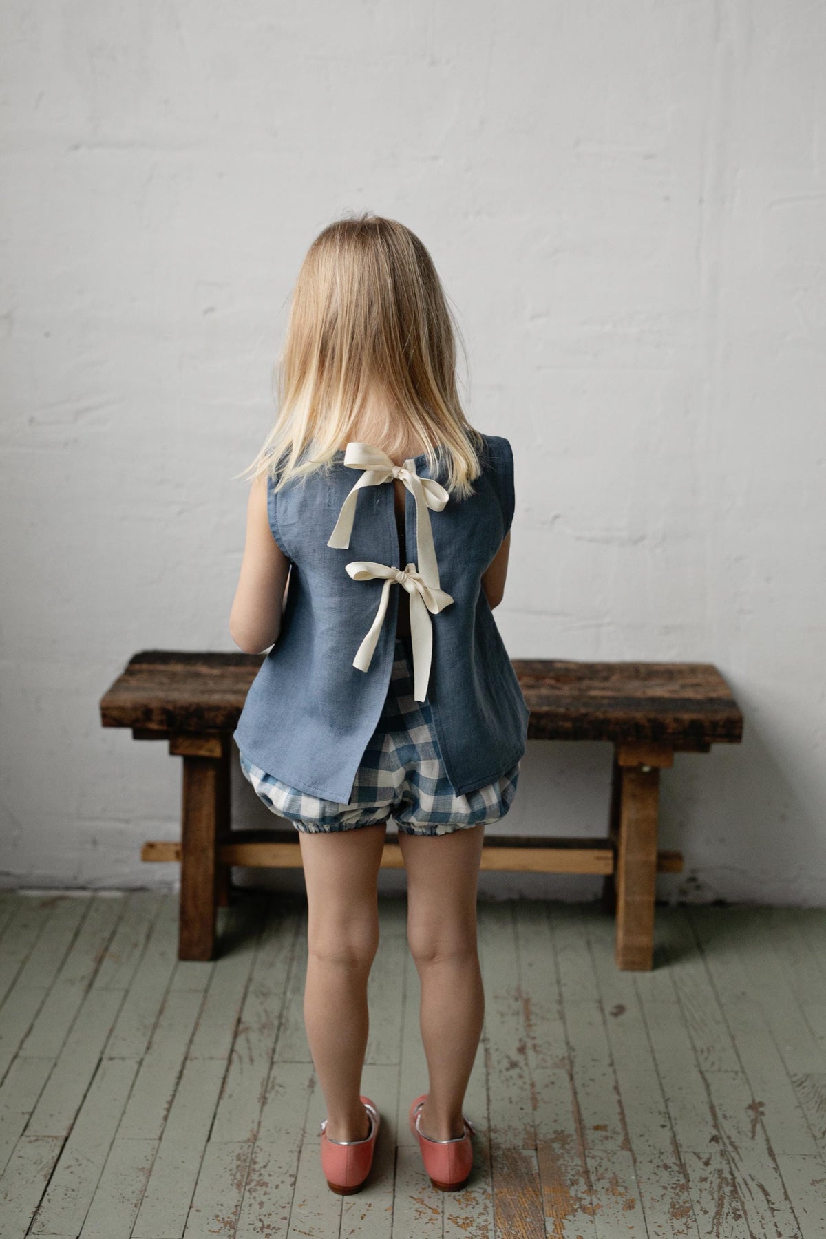 Dusty Blue Ribbon Linen Shirt