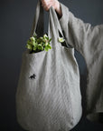 B&W Stripe Large Linen Round Bag