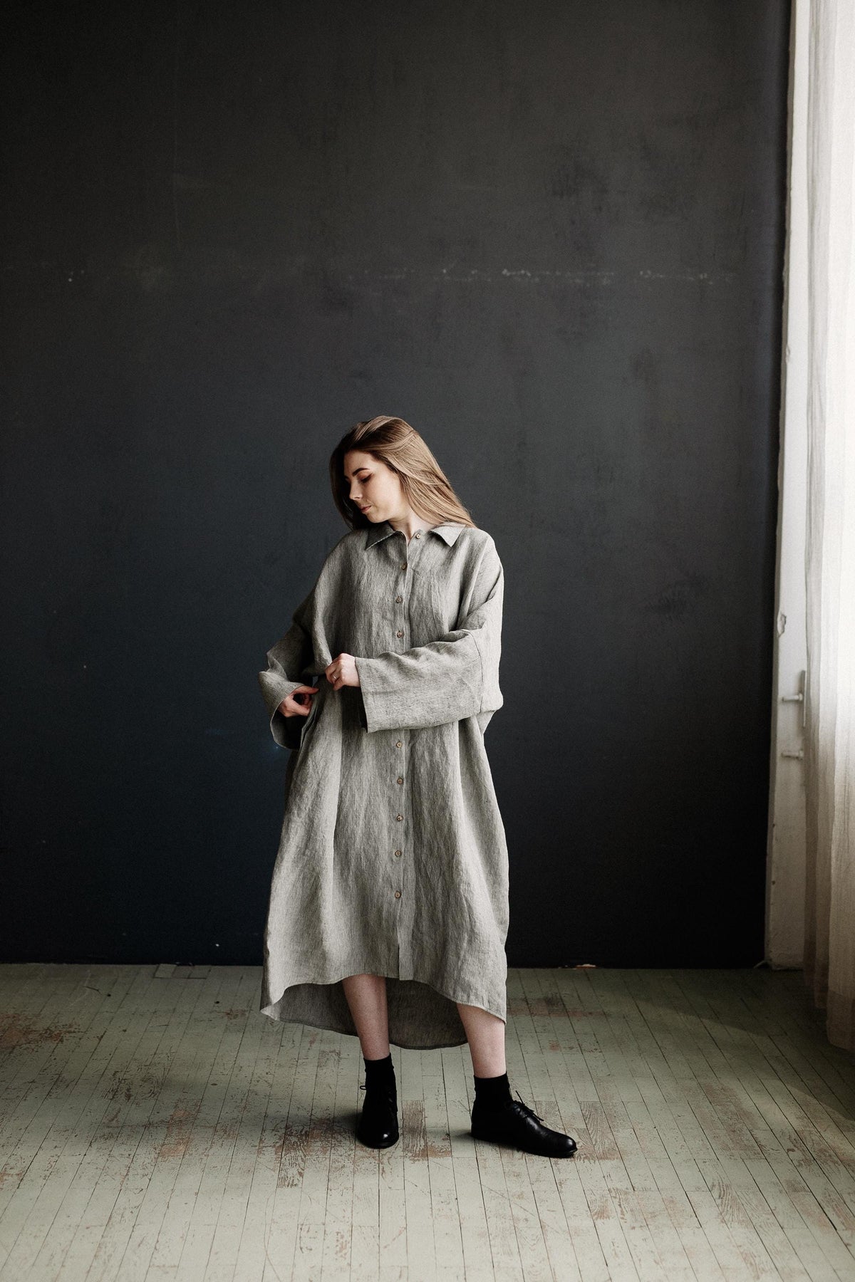 B&amp;W Stripe Linen Shirt Dress