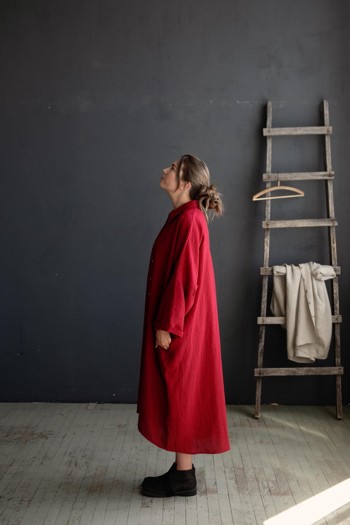 Cherry Linen Shirt Dress