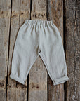 Natural Linen Pants, Size 5-6 years, Sitting squirrel embroidery (STOCK)