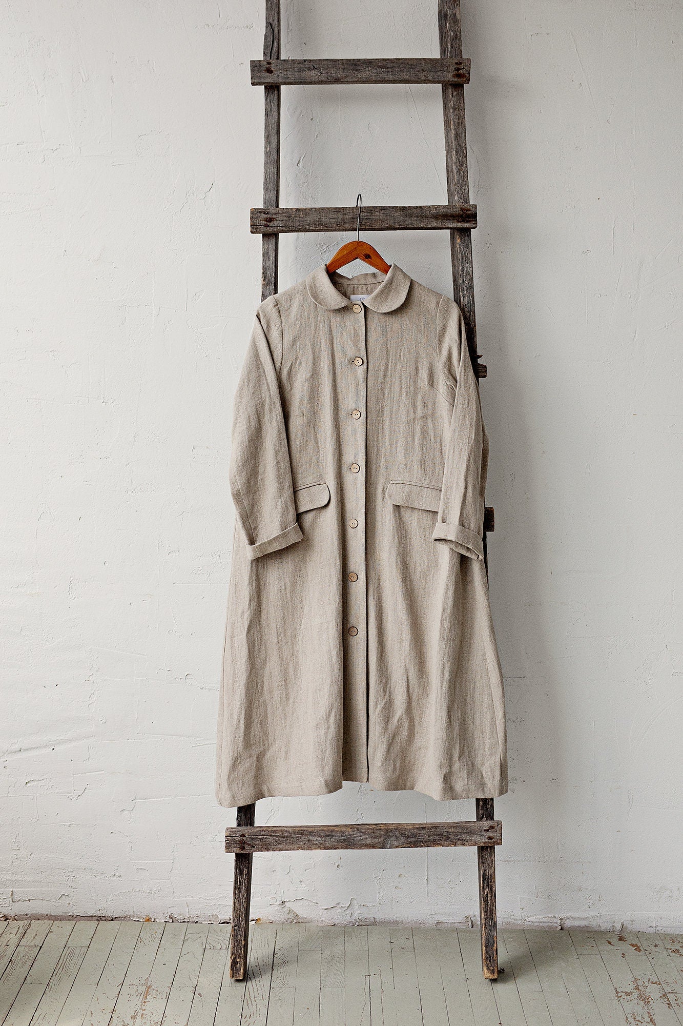 Natural Classic Linen Coat, Size XL (STOCK)
