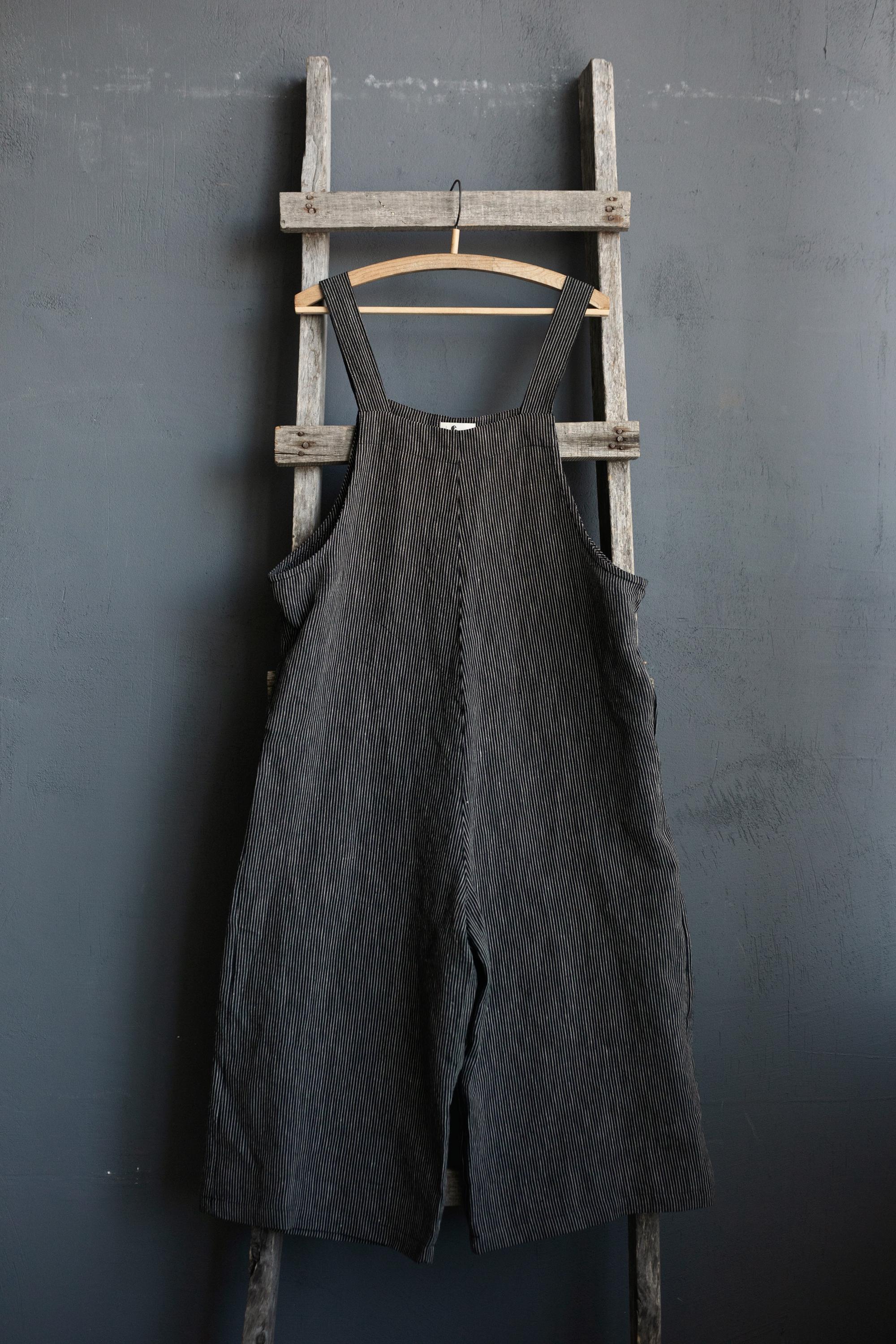 Midnight Stripe Linen Overalls
