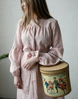 Pink Polka Dot Victorian Linen Dress, Size M (STOCK)