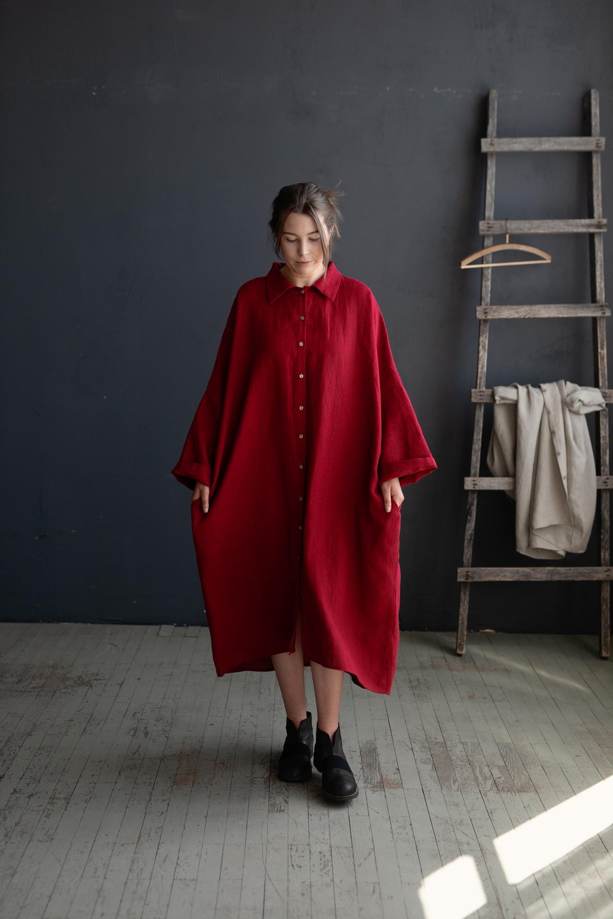 Cherry Linen Shirt Dress