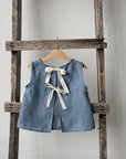 Dusty Blue Ribbon Linen Shirt