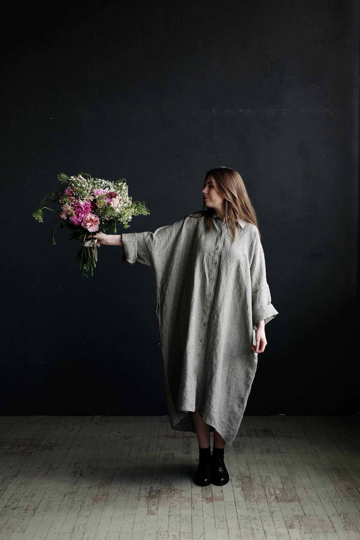 B&amp;W Stripe Linen Shirt Dress