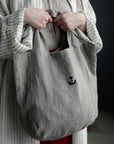 B&W Stripe Small Round Linen Bag