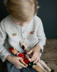 Natural Long Sleeve Classic Linen Shirt, Size 4-5 years, Running fox & rabbit embroidery (STOCK)
