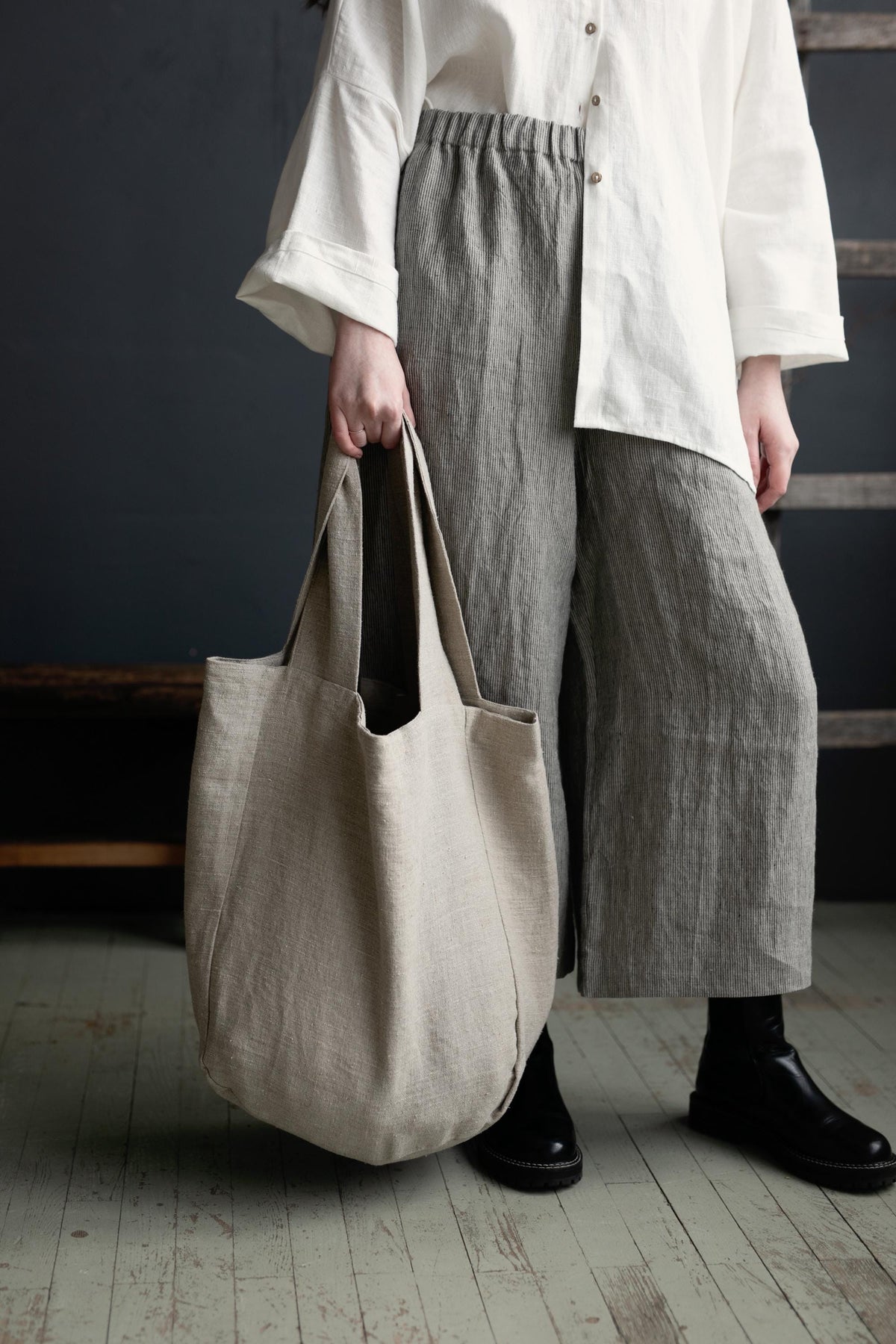Natural Large Linen Round Bag