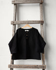 Black Long Sleeve Henley Linen Shirt