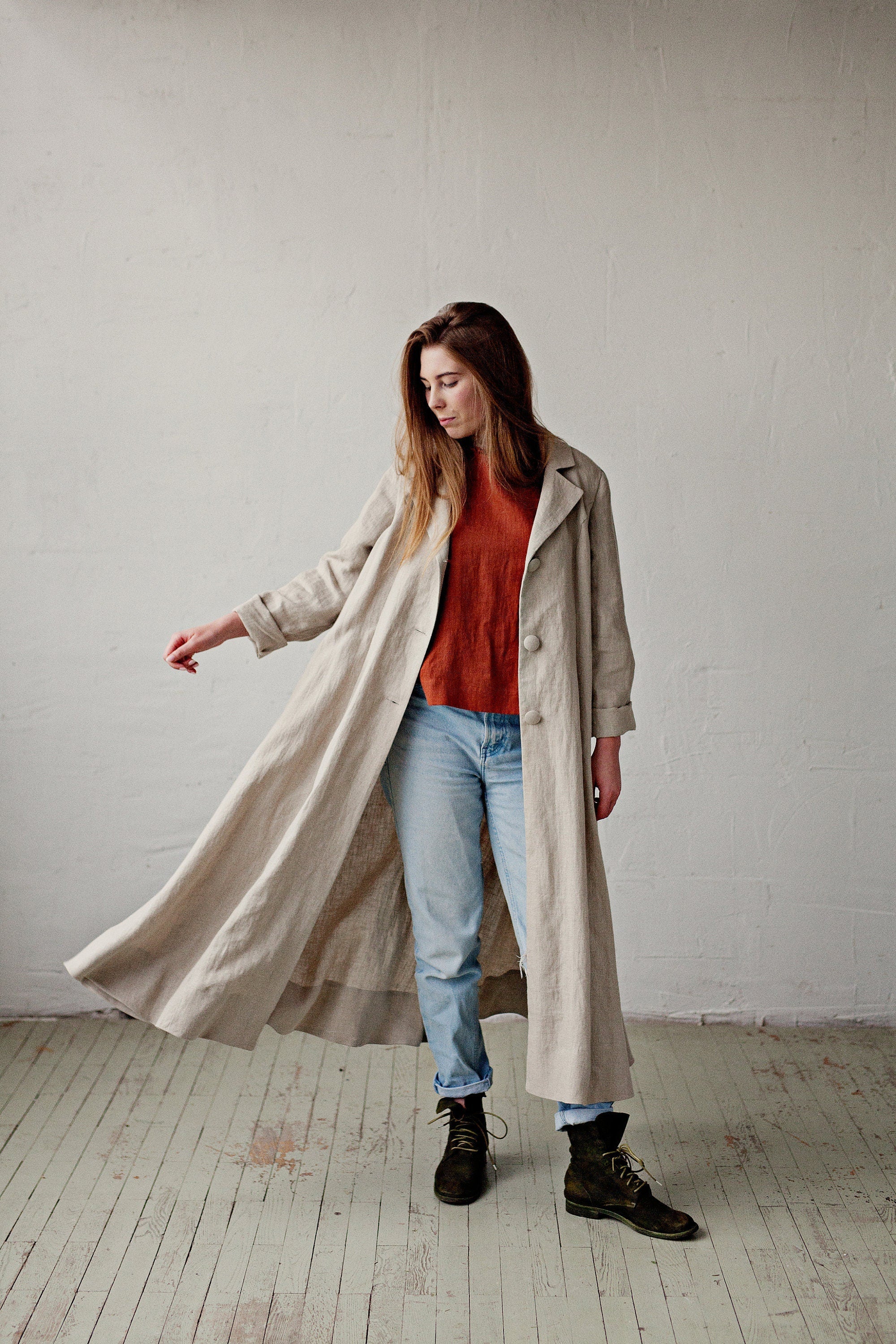 Natural Jane Austen Linen Coat, Sizes S &amp; L (STOCK)