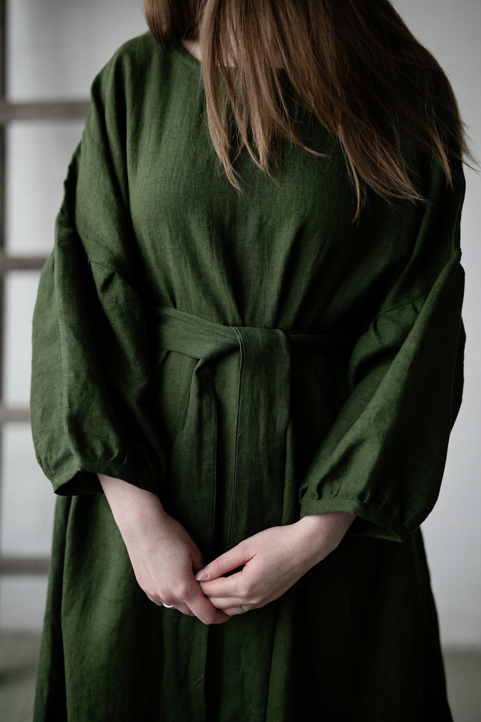 Forest Green Kimono Linen Dress (STOCK)