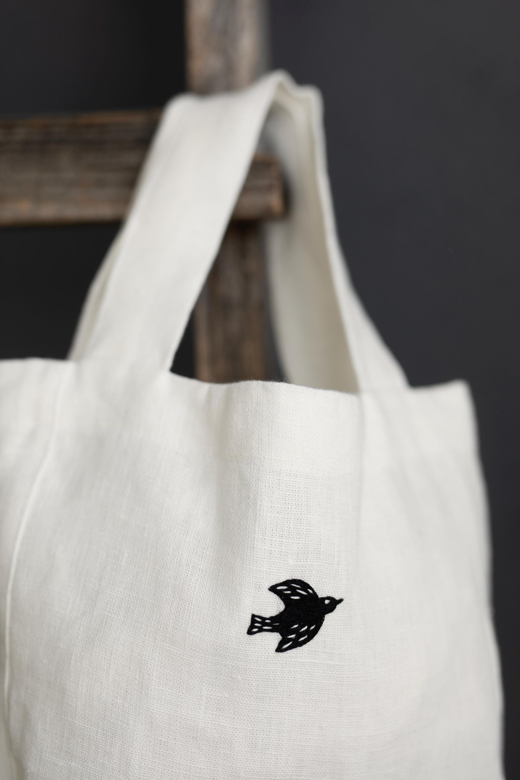 White Mini Round Linen Bag