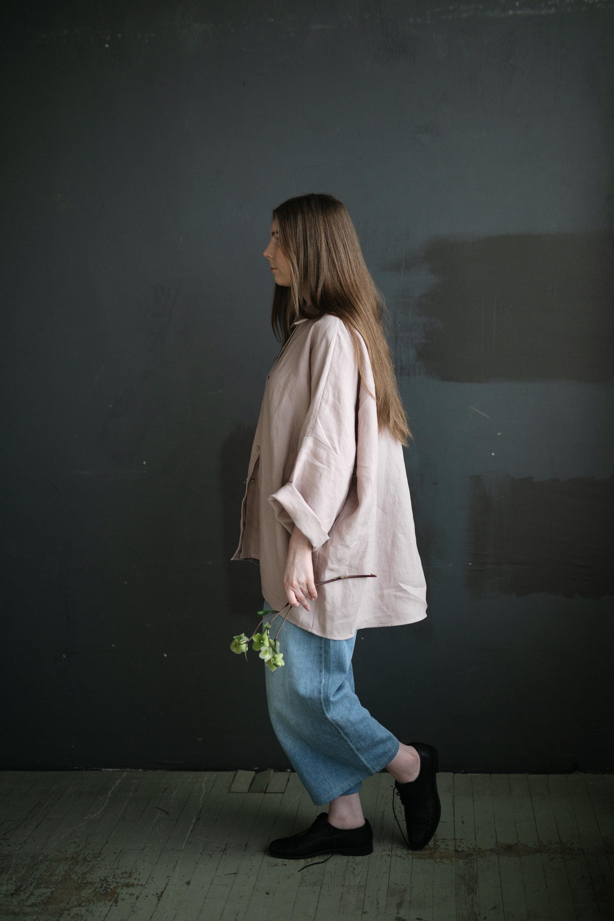 Pastel Pink Long Linen Shirt