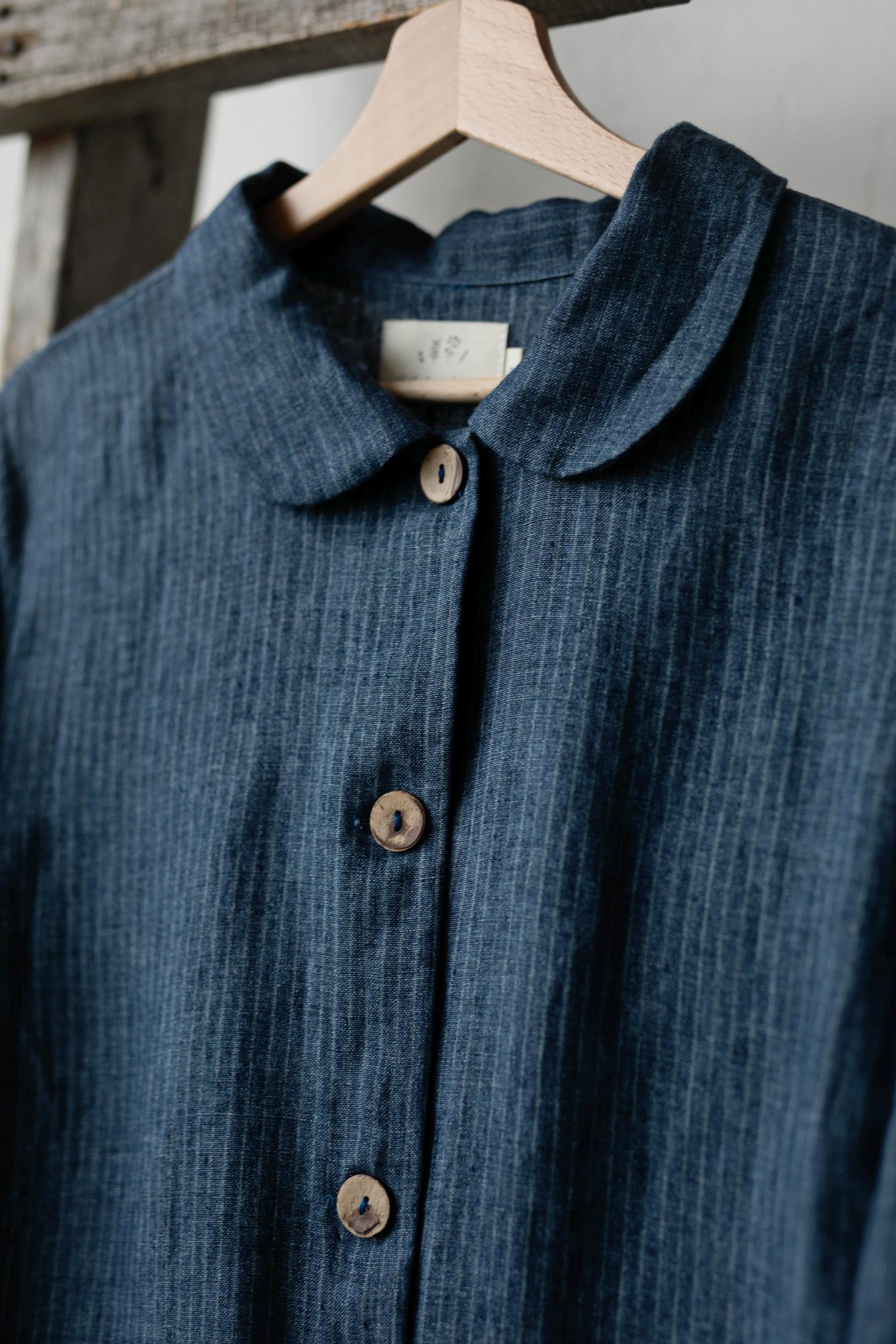 Blue Stripe Festive Peter Pan Collar Linen Jacket