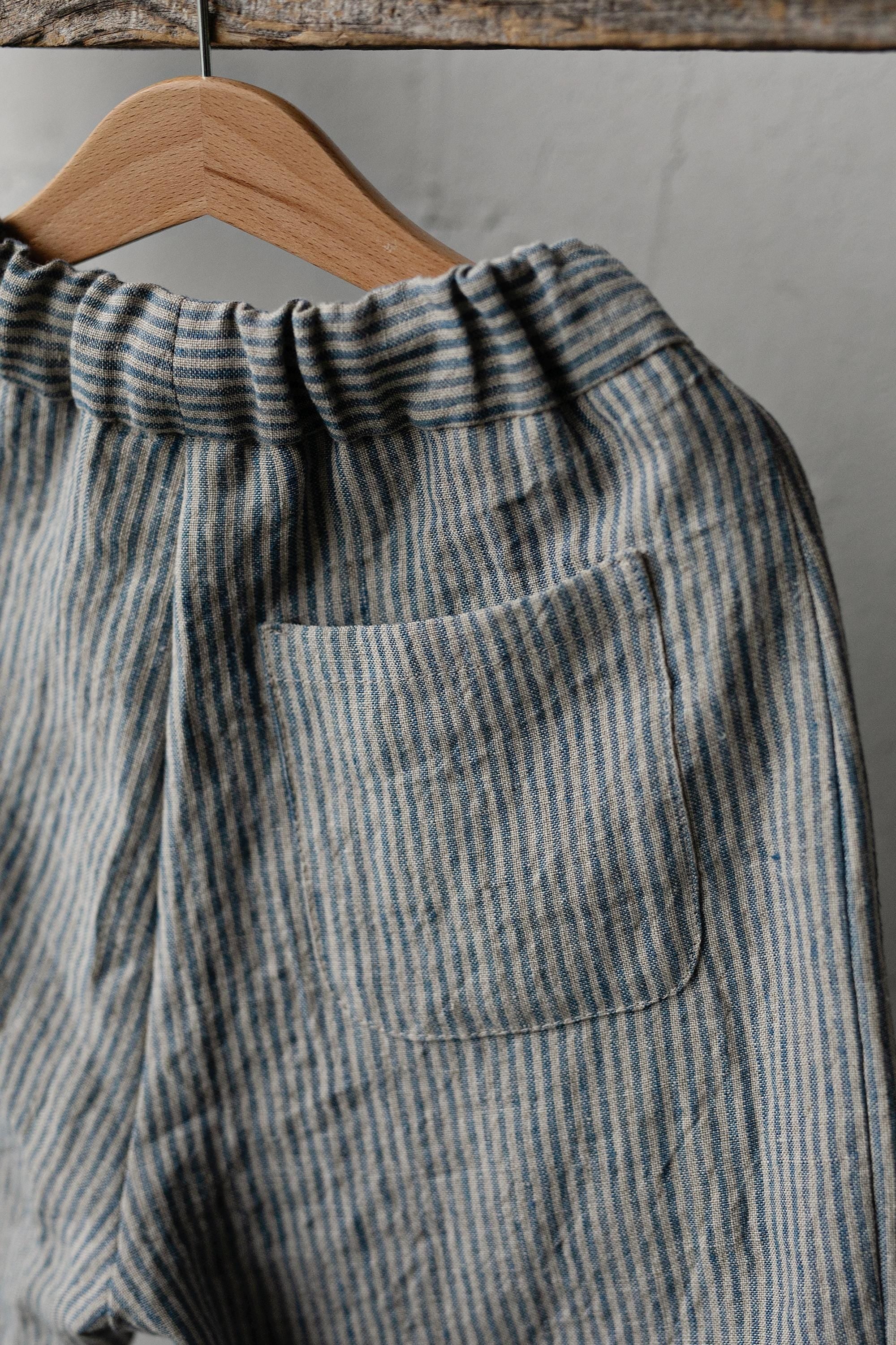 Steel Stripe Sailor Linen Pants, Size 3-4 years
