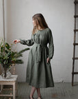 Sage Victorian Linen Dress