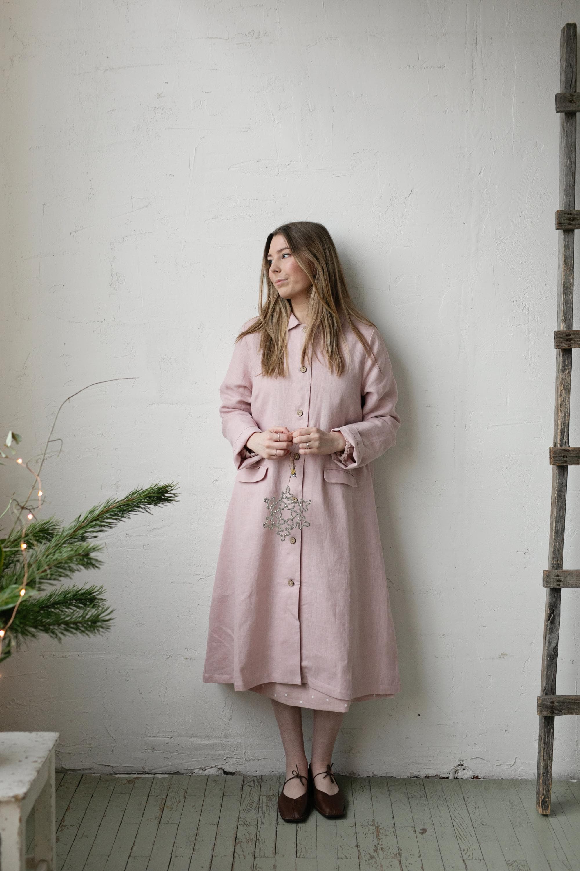 Baby Pink Classic Linen Coat, Size XL (STOCK)