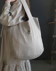 Natural Large Linen Round Bag