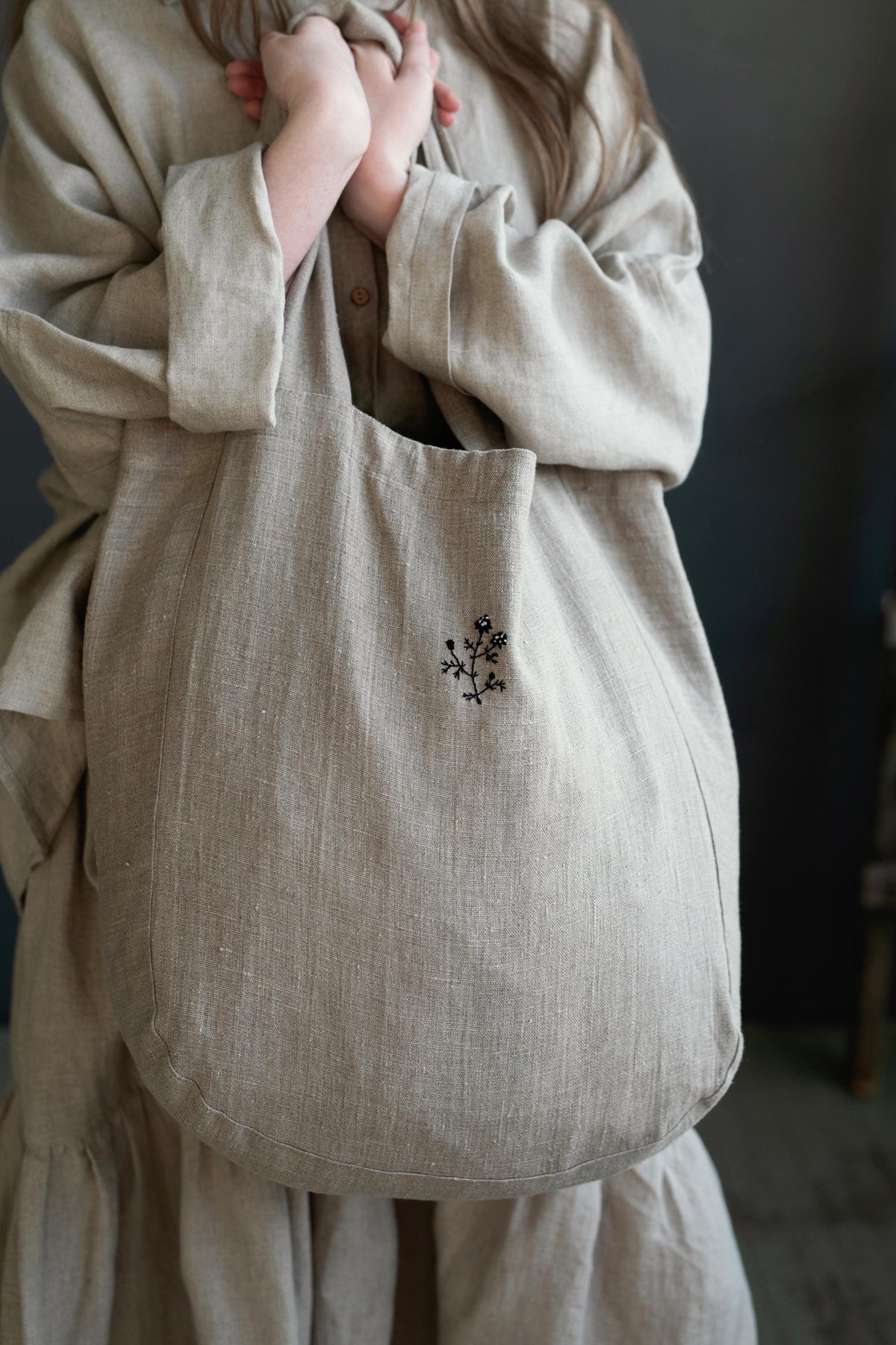 Natural Large Linen Round Bag