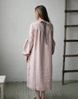 Pink Polka Dot Victorian Linen Dress, Size M (STOCK)