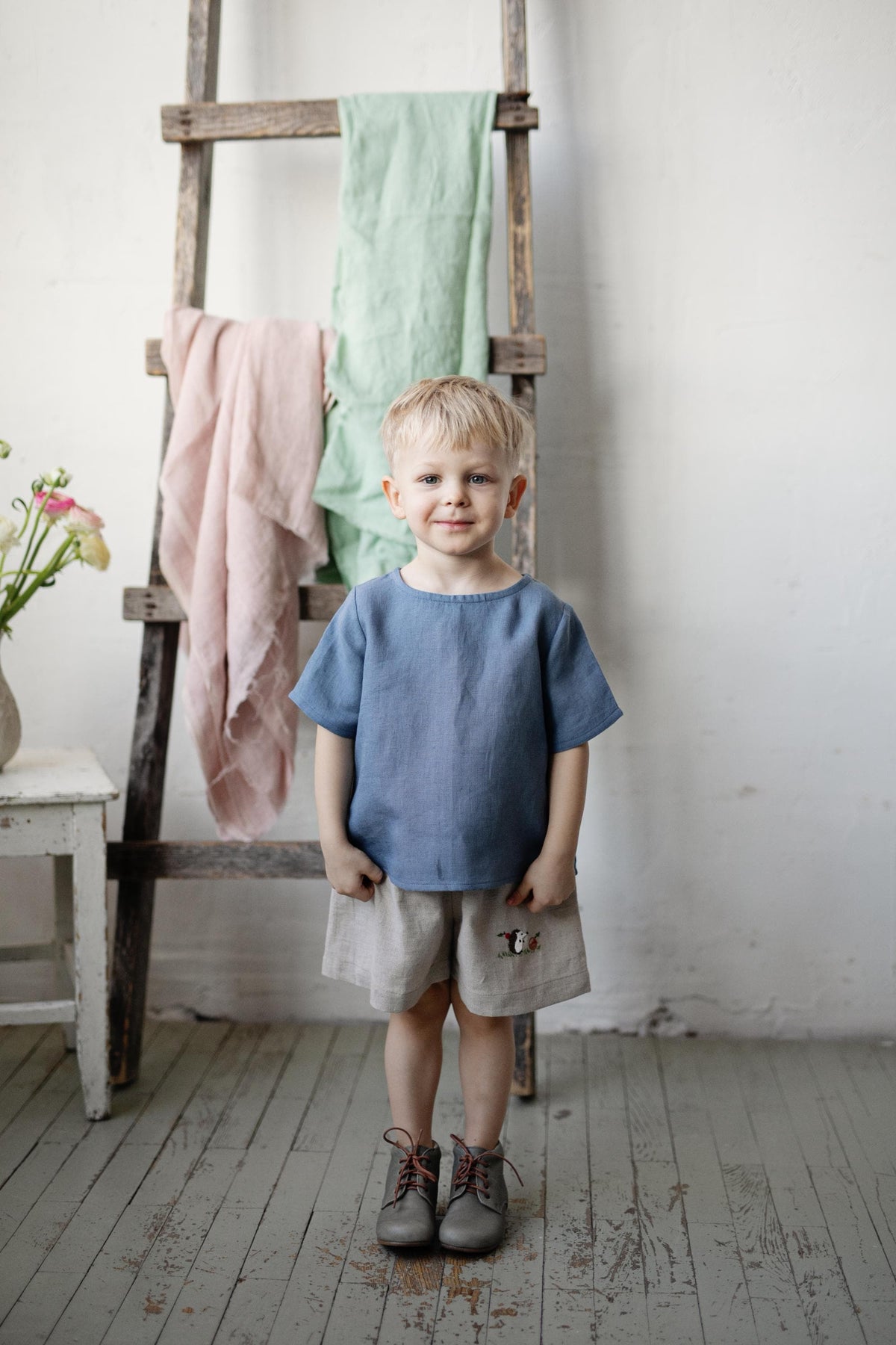 Dusty Blue Linen T-Shirt, 3-4 years (STOCK)