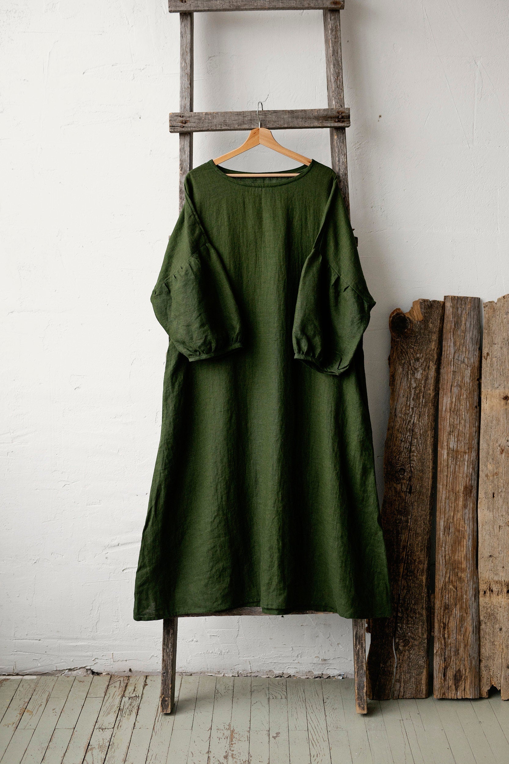 Forest Green Kimono Linen Dress (STOCK)