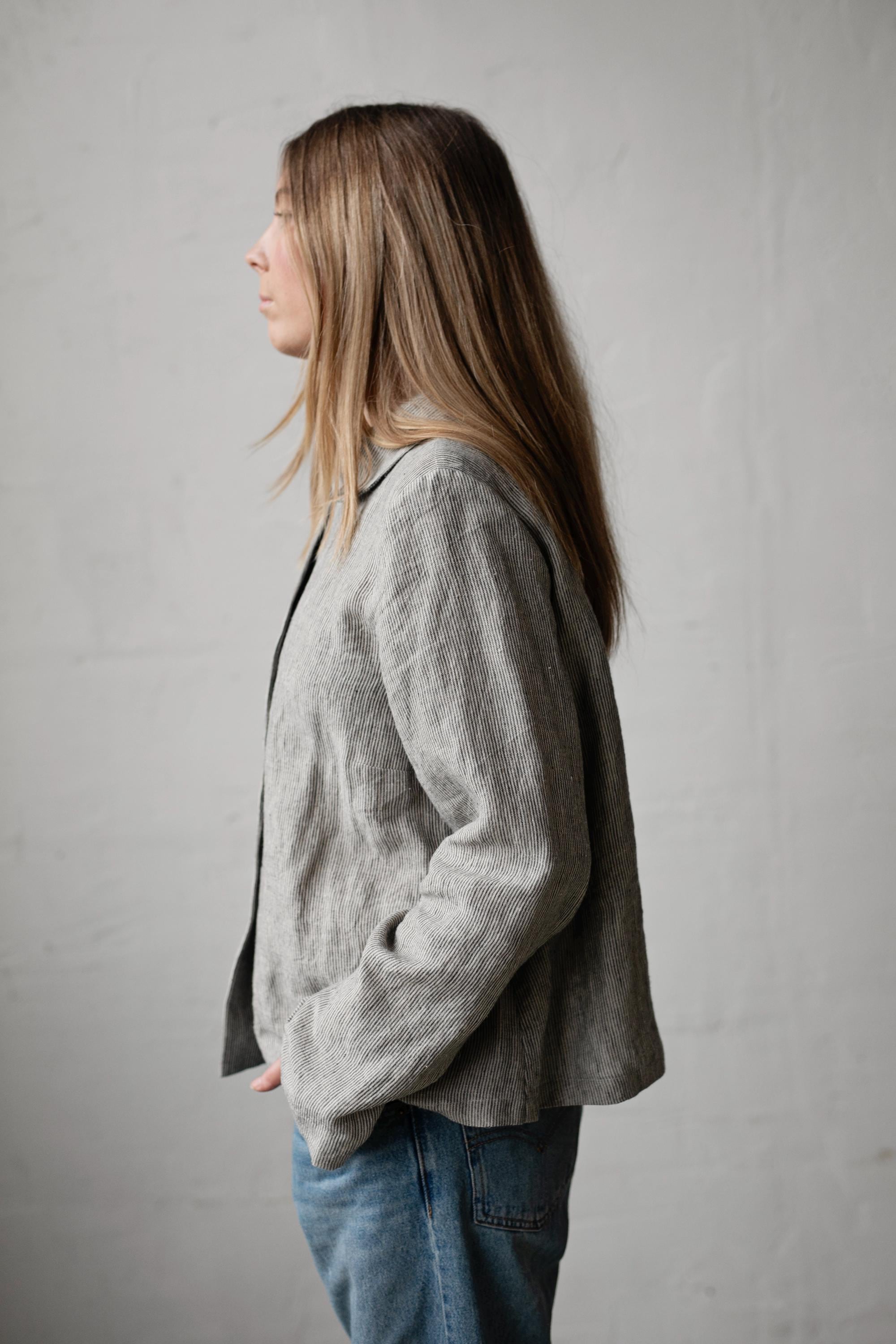 B&amp;W Stripe Festive Peter Pan Collar Linen Jacket